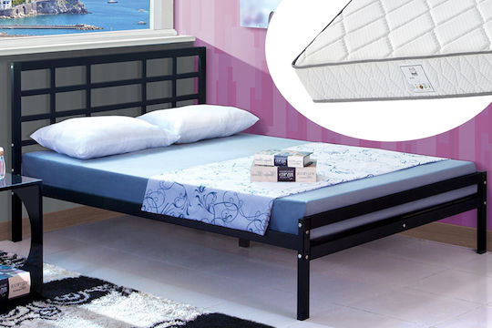 Doppelbett Metall Schwarz mit Lattenrost & Matratze 140x200cm