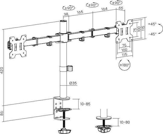 Mozos MS03 Desk Mount for 2 Screens up to 32" with Extension Arm