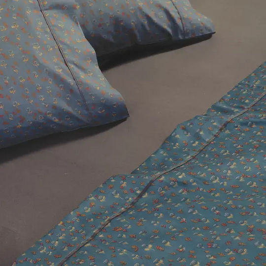 Nef-Nef Homeware Подредба Плик за Завивка 100% Памук 240x230cm Супердвойна с 2 Калъфки за Възглавници Jeniffer Petrol Blue