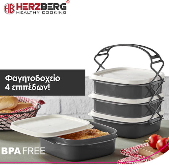 Herzberg Plastic Grey Food Container with Compartments 20x19cm