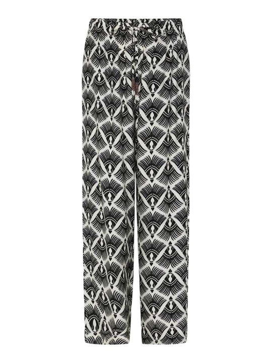 Damen Hochbund Pantaloons in Breit Bein Stil Schwarze FBL013-103-02-Schwarz