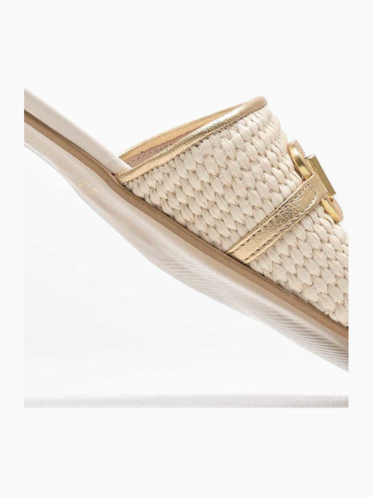 Leder Flache Sandalen Für Damen Beiges