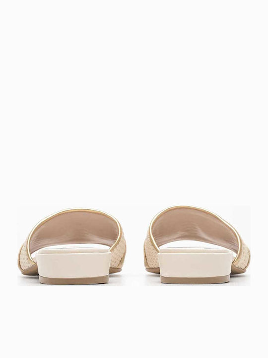 Leder Flache Sandalen Für Damen Beiges