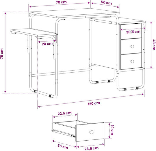 Secretar de Birou Din Lemn Stejar Sonoma 120x50x75cm
