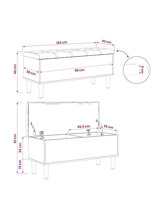Outdoor Wooden Bench with Chest and Cushions 102x42x46cm