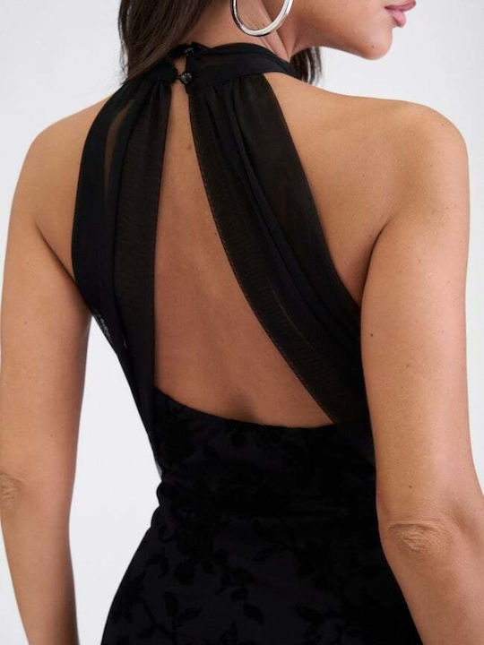 Maxi Evening Dress Shirt Dress Velvet Open Back Black