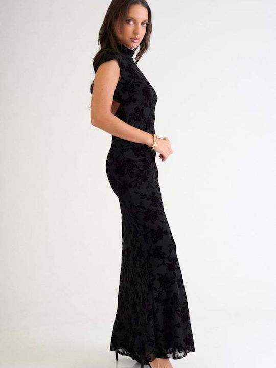 Maxi Evening Dress Shirt Dress Velvet Open Back Black