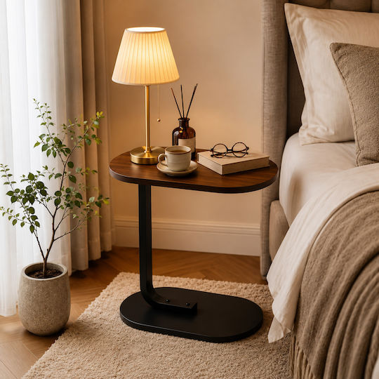 Oval Side Table Wooden Brown L40xW40xH50cm.