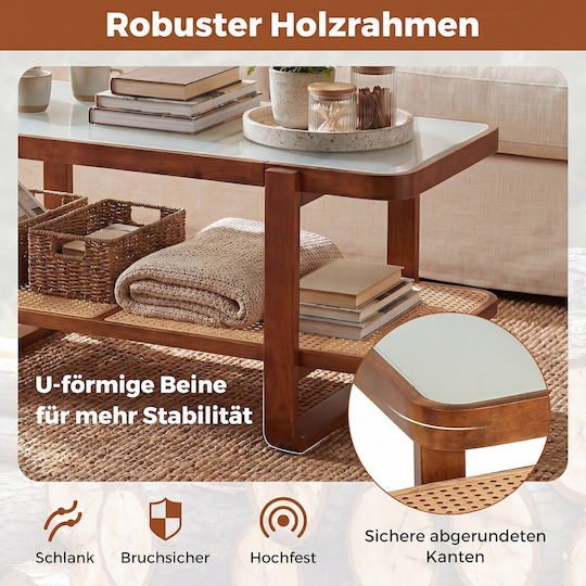 Rectangular Central Glass Coffee Table Walnut L105.41xW50.8xH45.72cm