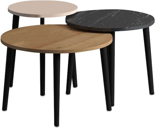 Round Central Coffee Table Roma Wooden Colour Oak - Black 3 Pieces W60xL60xH46cm