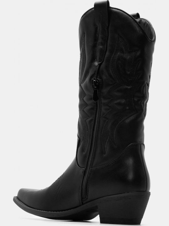 Suede Women's Boots Cowboy with Medium Heel Black