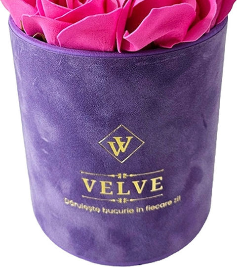 Set Femei Aranjament Floral Săpun Trandafiri În Cutie Catifea Mov Riiffs Parfum Majestic Rose Praline Raffaello Roz