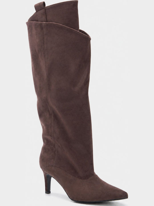Wildleder Damenstiefel mit mittlerer Absatzhöhe Braun