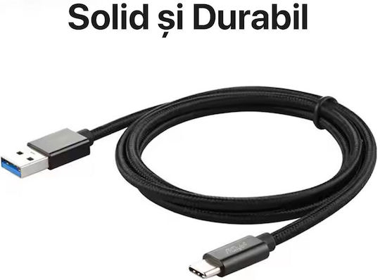 Cablu Braided USB-C tată - USB-A Negru 1m