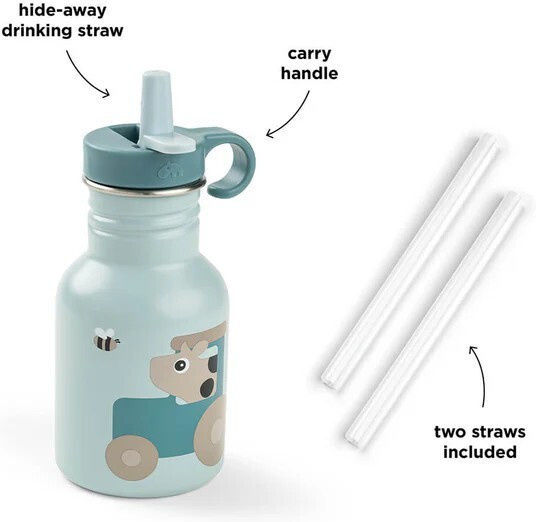 Done by Deer Stainless Steel Kids Water Bottle with Straw Blue