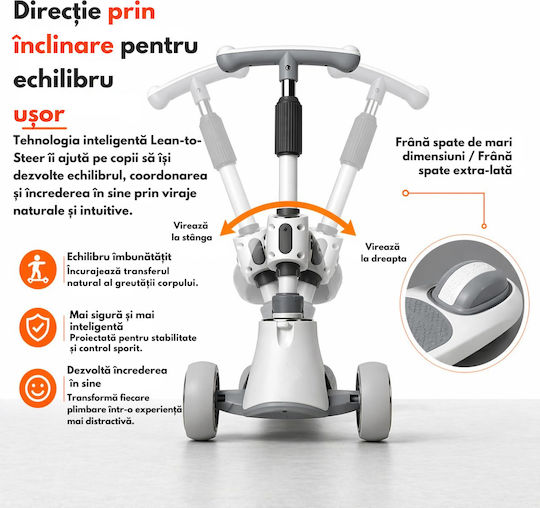 Qova Patin pentru copii pliabil cu 3 roți cu iluminare LED pentru 12 luni Alb