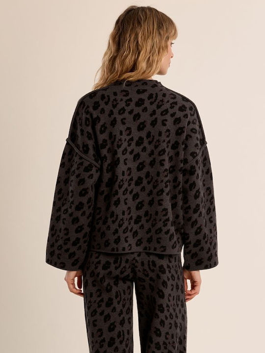 Γυναικείο Πουλόβερ Animal Print Γκρι Σκούρο