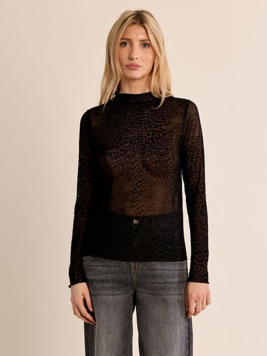Women's Blouse Animal Print Black