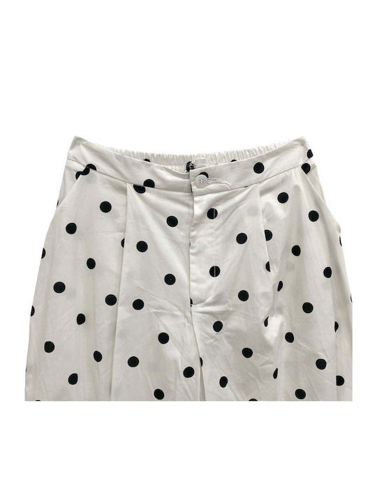 Women's Fabric Trousers with Rubber Band in Balloon Leg Style White