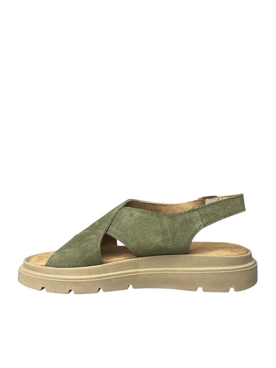 Deri Frauen Flache Sandalen Khaki GY-08447-38-6
