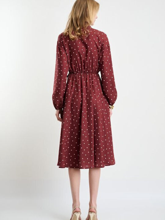 Rochie De Vară Midi Rochie-Cămașă Wrap-Around Burgundy