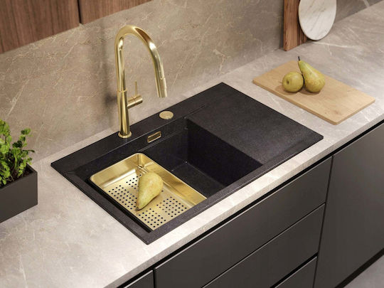 GraniteQ Josh 111 Chiuvetă Bucătărie Drop-In Din Granit Lichid L78xL50cm Neagră
