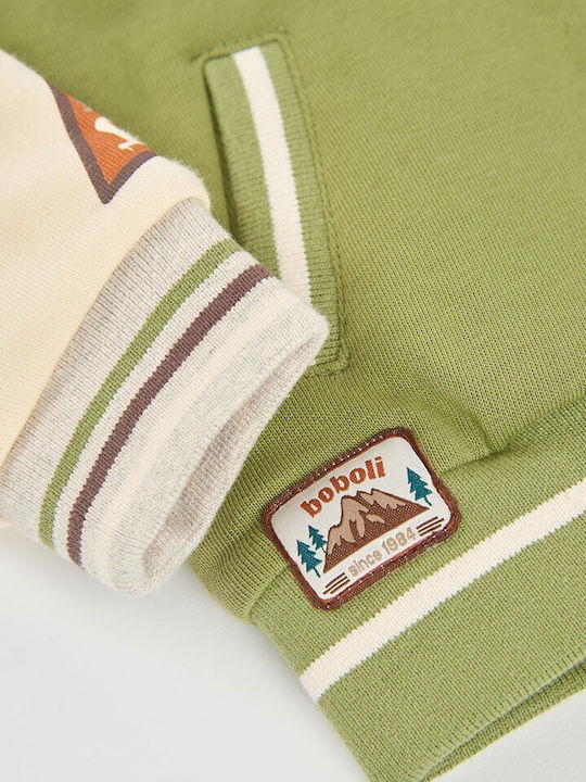 Fleece Kids Hooded Sweatshirt Cardigan With Pockets Green