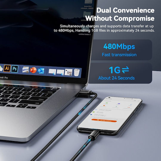 Essager Regular USB 2.0 to micro USB Cable Μαύρο 1m 6628003316A 1τμχ