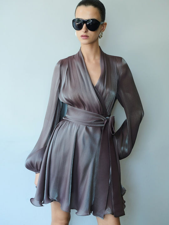 Summer Mini Evening Shirt Dress Wrap Smoky Mauve