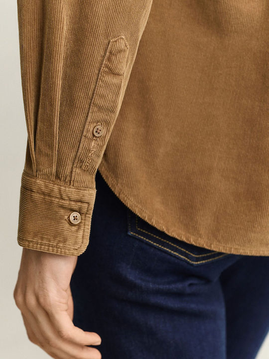 Long Sleeve Women's Corduroy Shirt Brown