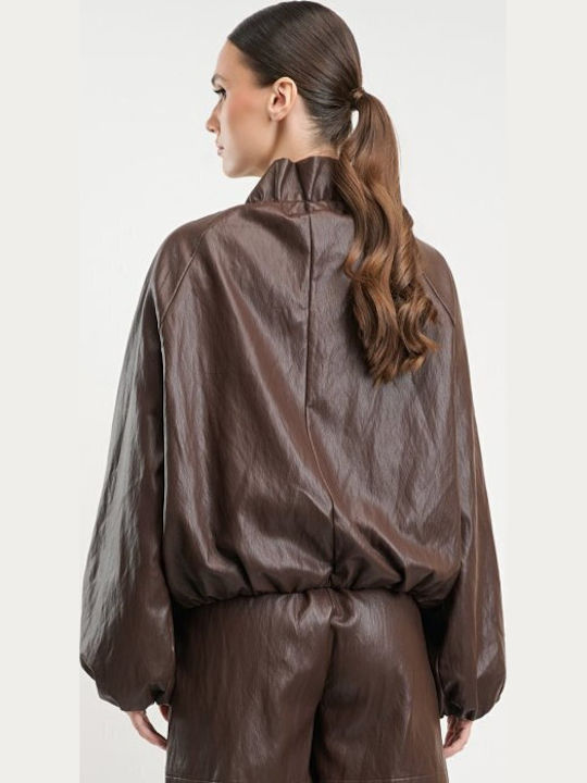 Lange Damen Bomber Jacke Braun