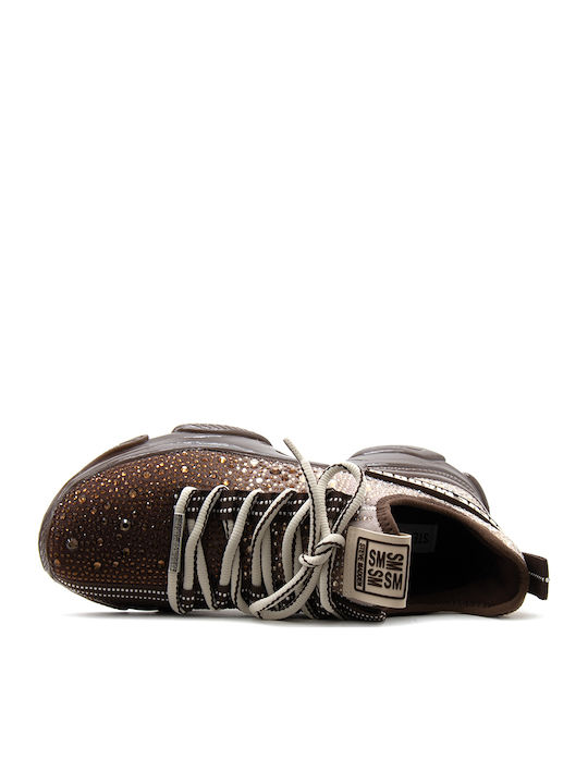 Mistica Rhinestones Women's Chunky Sneakers Ecru Brown
