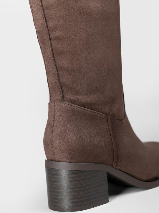 Wildleder Damenstiefel mit mittlerem Absatz Braun