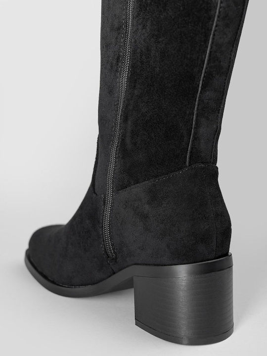 Wildleder Damenstiefel mit mittlerem Absatz Schwarz