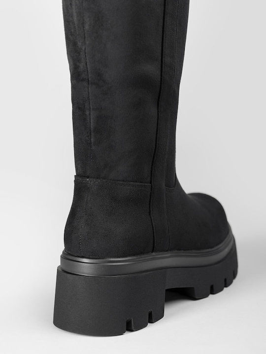 Wildleder Damenstiefel mit mittlerem Absatz Schwarz