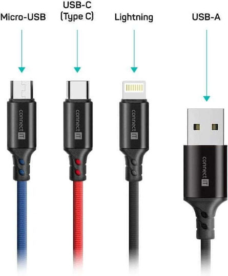 Pro-Ject Audio Магнитен / LED USB към Lightning / Type-C / micro USB кабел 3A Черен 2m