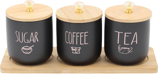 Keskor General Use Jar with Lid & Base Ceramic Black 12x10x28cm