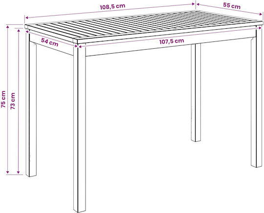 Solid Wood Natural Table 108.5x55x75cm