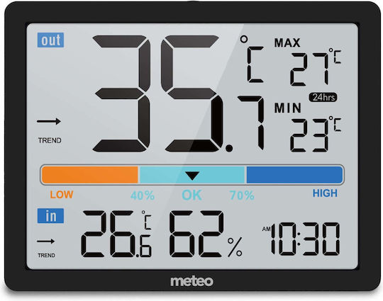 Meteo Meteo Ασύρματος Μετεωρολογικός Σταθμός Ψηφιακός Επιτραπέζιος Μαύρος
