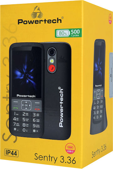 Powertech Sentry 3.36 Dual SIM Mobile Phone with Large Buttons Greek Menu Black