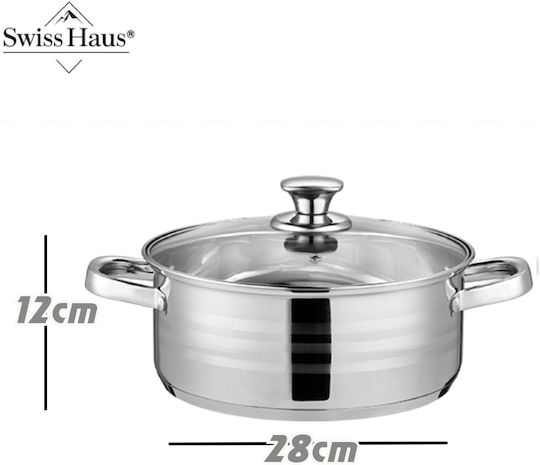 Swiss Haus Stainless Steel Saute Pan with Lid with Ceramic Coating 28cm Swiss Haus Stainless Steel Saute Pan with Lid with Ceramic Coating 28cm