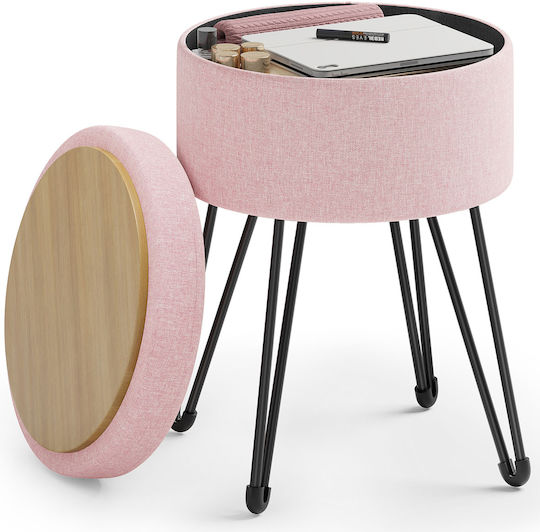 Living Room Stool With Storage Space Upholstered in Fabric Pink 32.5x32.5x44.1cm