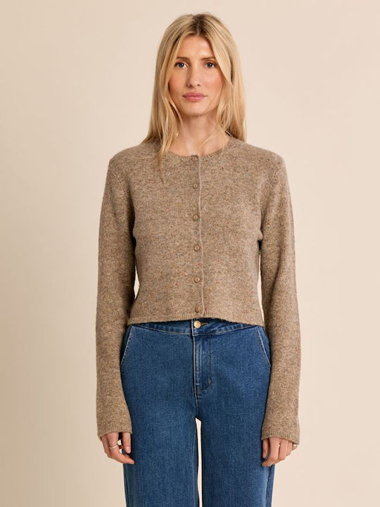 Short Women's Knitted Cardigan Camel