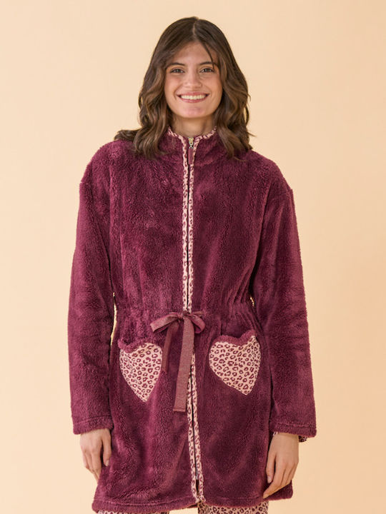 Noidinotte Winter Women's Robe Burgundy Noidinotte Winter Women's Robe Burgundy