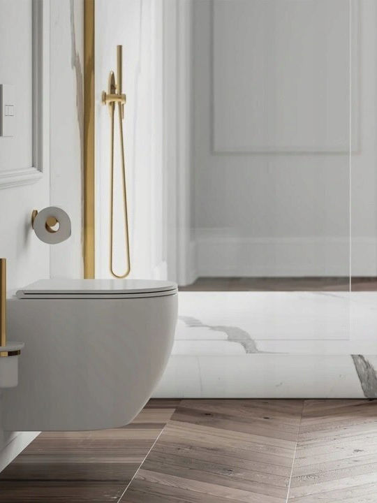 Omnires Wandhängende Toilette mit Duroplast Weiß Abdeckung