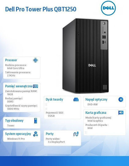Dell Pro Tower Plus Desktop PC (Ultra 5-235/16GB DDR5/512GB SSD/W11 Pro)