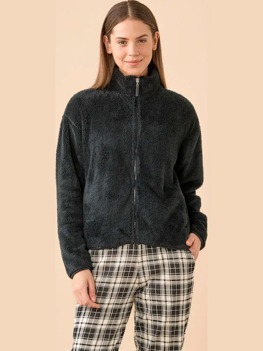Noidinotte Winter Women's Fleece Robe Black Noidinotte Winter Women's Fleece Robe Black