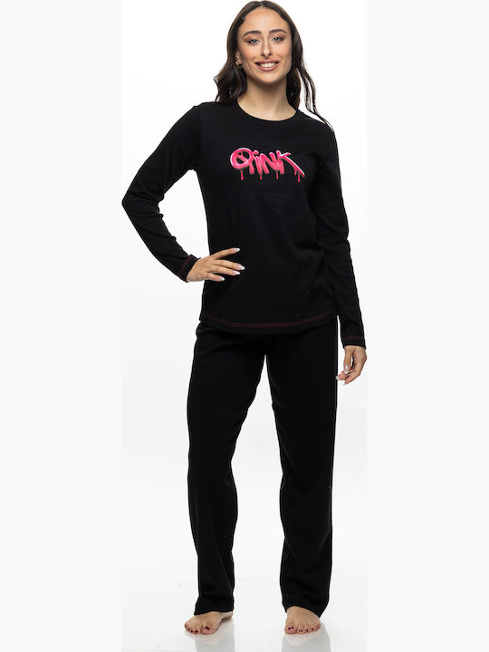 Galaxy Winter Damen Schlafanzug Set Schwarz