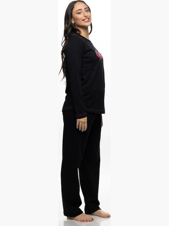 Galaxy Winter Damen Schlafanzug Set Schwarz