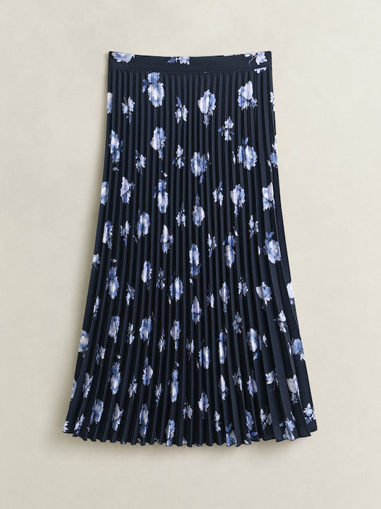 Fustă midi plisată floral albastru închis